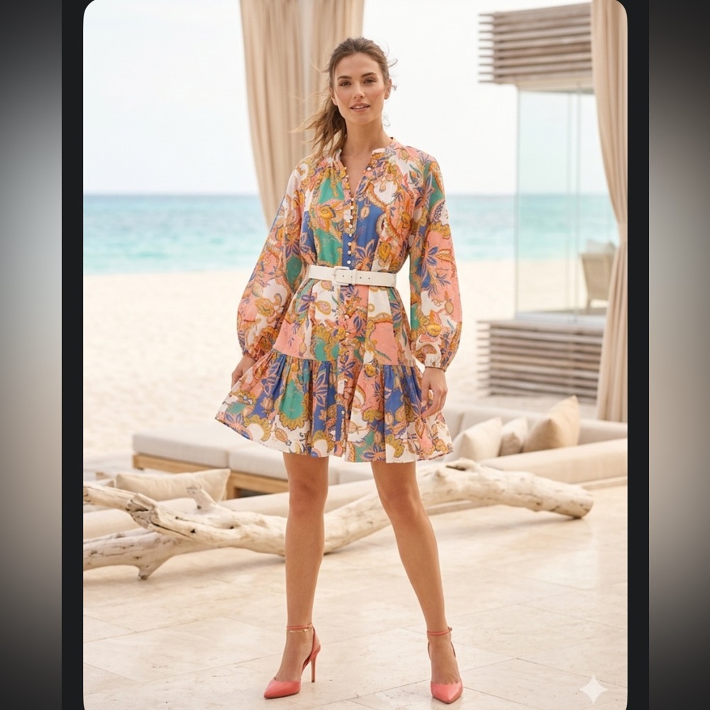 Antonio Melani Brynn Mock Neck Long Sleeve Retro Floral Print Dress SIZE 4 - Picture 2 of 14